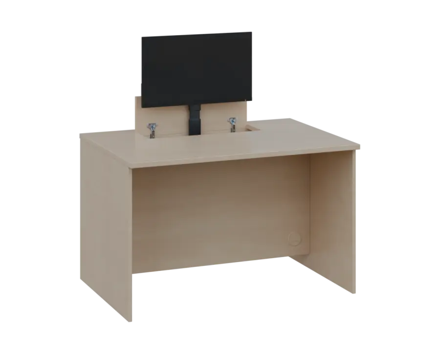 PLVM 18 - 12 stůl kancelářský s výsuvem (1x) monitoru, dřevěná podnož, deska 18 mm, široký 1200 mm, bříza irská